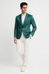 Men’s Teal Green Floral Jacquard Blazer – Slim Fit Tuxedo Jacket for Weddings, Proms, and Parties