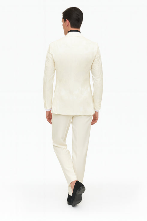 Men’s Ivory Floral Embroidered Tuxedo Jacket – Elegant Wedding and Party Blazer in Cream Color With Ivory Pants