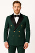 Men's Green Double-Breasted Wedding Tuxedo with Black Velvet Lapel and Gold Buttons