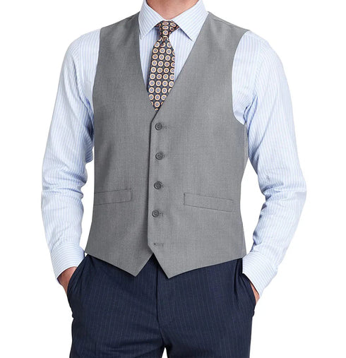 Vanderbilt Collection - Classic Dress Vest 5 Buttons Regular Fit In Gray