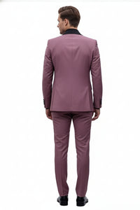 Men's Rose Pink Tuxedo Suit – Luxury Three-Piece Formal Wear with Black Satin Lapel Dusty Mauve Color