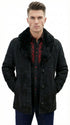 Men’s Black Sheepskin Leather Jacket Cowboy – Warm Faux Fur Collar Coat, Winter Long Jacket, Casual Western Style Outerwear