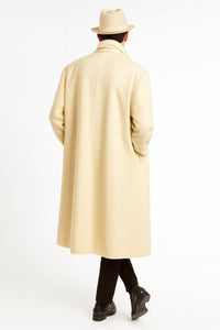 Men’s Long Cream Overcoat Wool Fabric in Ivory Off White Color Full length