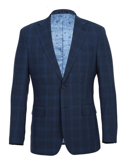English Laundry 2-Piece Blue Plaid Wool Blend Slim Fit Dress Suit