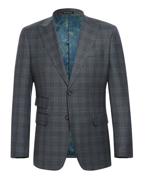 English Laundry 2-Piece Gray Plaid Wool Blend Slim Fit Dress Suit