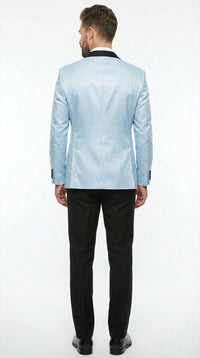 Men’s Baby Blue Tuxedo Blazer with Black Lapel – Formal Dinner Jacket for Wedding, Prom and Evening Events in Sky Light Blue Color