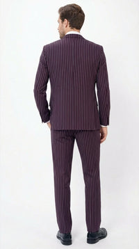 Men’s Plum Eggplant Pinstripe 3 Piece Suit – Burgundy Purple Formal Suit Gangster 1920s Mafia Pimp Suit