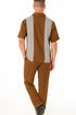 Men’s Cognac Tan Two-Piece Outfit – Short Sleeve Button-Up Shirt and Pants Set