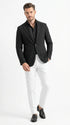 Men’s Black Seersucker Blazer – Textured Two-Button Notch Lapel Formal & Summer Sport Jacket in Black Tone-on-Tone Cotton Fabric