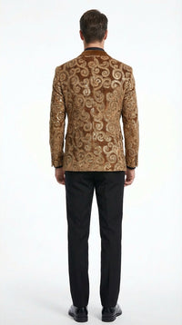 Men's Light Brown & Gold Baroque Embroidered Blazer Jacket | Tuxedo Dinner Jacket
