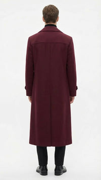 Men’s Full-Length Burgundy Overcoat – Microfiber 4 season fabric Long Formal Coat with Classic Tailored Maxi Duster Coat