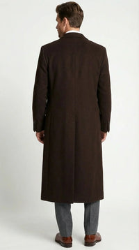 Men’s Brown Long Overcoat – Double Breasted Classic Formal Winter Coat for Business, Topcoat and Cold Weather Wear