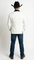 Men’s White Cowboy Blazer with Black Shawl Lapel – Western Formal Jacket for Wedding and Special Events