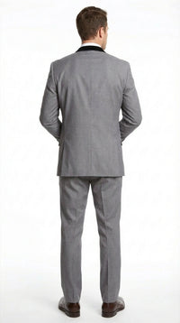 Men’s Light Gray Three Piece Suit with Black Chesterfield Collar – Classic Formal Wedding and Business Suit Set 1920s Vintage