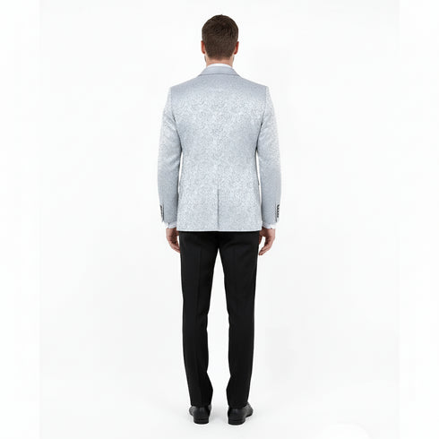 Big and Tall Men’s Silver Gray Paisley Tuxedo Jacket – Satin Shawl Lapel Blazer for Weddings, Proms, and Formal Event