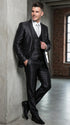 Men’s Black Three Piece Suit – Modern Fit 3PC Formal Suit with Vest for Wedding, Prom and Business Events Sharkskin Shiny Fabric