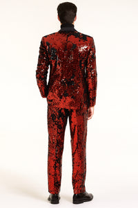 Men’s Red Sequin Tuxedo Suit with Black Lapel – Luxury Slim Fit Blazer and Pants Set Matching
