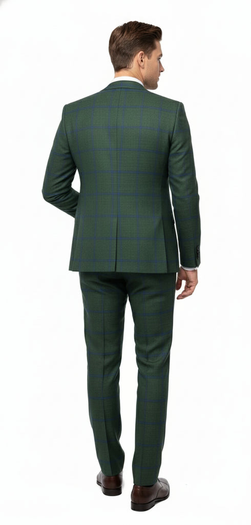 Men’s Green Plaid 3-Piece Suit – Classic Check Slim Fit Suit for Weddings, Church, and Formal By Rossiman