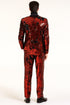 Men’s Red Sequin Tuxedo Suit with Black Lapel – Luxury Slim Fit Blazer and Pants Set Matching