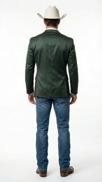 Mens Shiny Dark Green Cowboy Blazer – Western Style Satin Finish Blazer for Party, Country Hunter Color