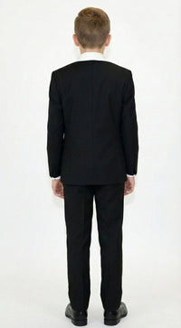 Boys Black Tuxedo Suit with White Shawl Lapel and Bow Tie | Formal Wedding & Prom Outfit Set