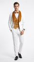 Men's White & Gold Tuxedo – Velvet Shawl Lapel 3 Piece Wedding & Prom Suit