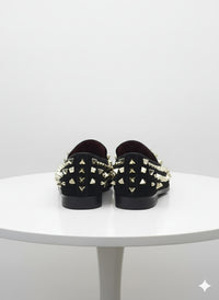 Men’s Studded Velvet Loafers – Designer Party and Prom Dress Shoes with Gold and Silver Spikes