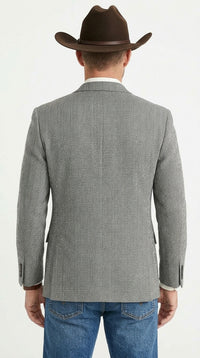 Men’s Light Grey & Black Herringbone Western Blazer – Cowboy Sport Coat Jacket