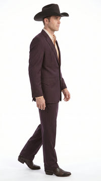Men’s Brownish Black Pinstripe Western Suit, Cowboy Formal Wedding Ranch Dress Suit Set Slim Fitted
