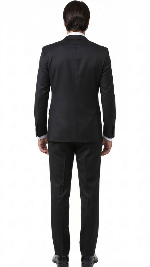 Men’s Black and White Lapel Prom Tuxedo Suit + Black Vest + Black Pants Peak Lapel