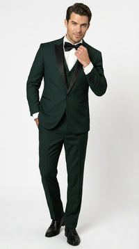 Men’s Hunter Green Tuxedo Suit 3 Piece – One Button Peak Lapel Designer Formal Suit for Wedding, Light Weight Wool By Statement Dark Green