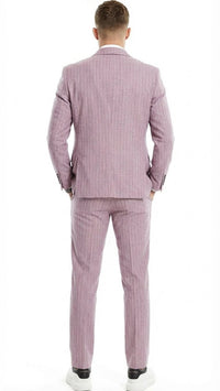 Men’s Dusty Rose Pink Pinstripe Three Piece Suit with Vest | Wedding and Party Formal Wear Prom or Church Suit
