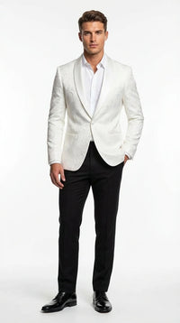 Men’s White Paisley Disco Blazer 1980s Style Jacket – Shawl Lapel Formal Party Blazer, Elegant Masquerade Club Wear, Stylish Evening Outfit
