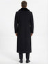 Men’s Black Long Overcoat with Faux Fur Collar, Full Length Winter Topcoat for Formal and Business Wear