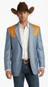 Men’s Sky Blue and Gold Western Cowboy Blazer – Classic Country Style Jacket, Vintage in Steel blue Color