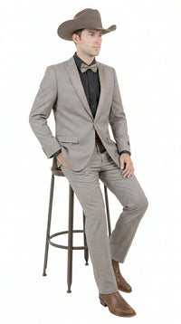 Men’s Light Taupe Western Tuxedo Suit – Cowboy Style Formal Blazer and Pants Outfit in Khaki Tan Light Brown Color