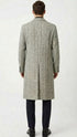 Men’s Grey Herringbone Long Overcoat – Tweed Black and White Pattern Wool Topcoat Three Qaurter