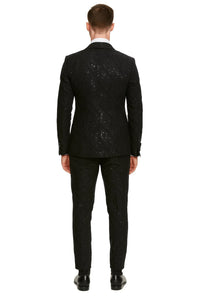 Black Sequin Tuxedo Suit with Satin Shawl Lapel – Mens Slim Fit Formal Prom and Wedding Attire