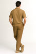 Mens Mocha Brown Short Sleeve Knit Walking Suit – Two-Piece Casual Button Down Set in Taupe Coffee Color