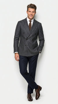 Men’s Charcoal Double Breasted Blazer, Formal Wedding Business Casual Sport Coat Jacket Wool Fabric
