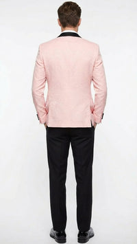 Men’s Blush Pink Tuxedo Suit Set with Black Shawl Lapel – 3 Piece Formal Wedding and Party Prom Vest + Black Pants