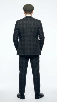 Men's Thomas Shelby Dark Grey Plaid 3-Piece Suit – Peaky Blinders 1920s Vintage Tweed-Style Wedding Suit with Matching Vest & Pants