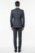 Men’s Navy and Tan Windowpane Double-Breasted Suit | Classic 2-Piece Plaid Dress Suit, Business, and Formal Events By Rossiman