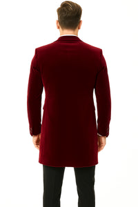 Men’s Burgundy Tuxedo in Velvet Long Blazer – Victorian Cutaway Tuxedo Suit 1920s Gangster Style Long Jacket with Black Pants