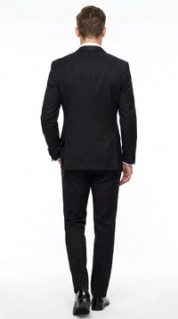 Men’s Black Uniform Tuxedo – One-Button Satin Lapel Formal Suit for Weddings, Prom and Events