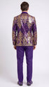 Men’s Purple and Gold Sequin Suit with Pants – Luxury Prom, Wedding and Party Blazer
