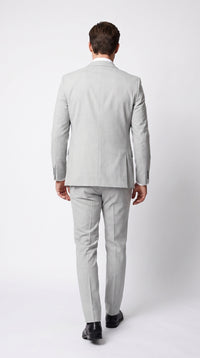 Men’s Silver & Navy Blue 3-Piece Suit – Wedding, Business and Formal Suit with Free Matching Tie
