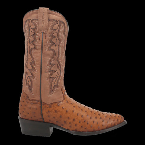 Dan Post Men's Tempe Full Quill Ostrich Round Toe Boots - Saddlebrown