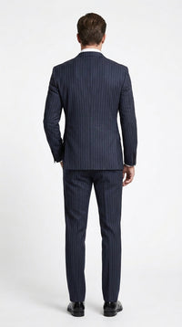 Men’s Patrick Bateman Inspired Navy Pinstripe Suit – American Psycho 1980s Business Style 2 Piece Suit