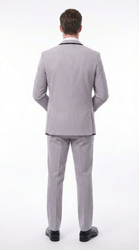 Mens Black and White Pinstripe Wedding Tuxedo Suit – Three Piece Formal Suit Set with Contrast Trim for Groom, Prom - Seersucker Summer Suit